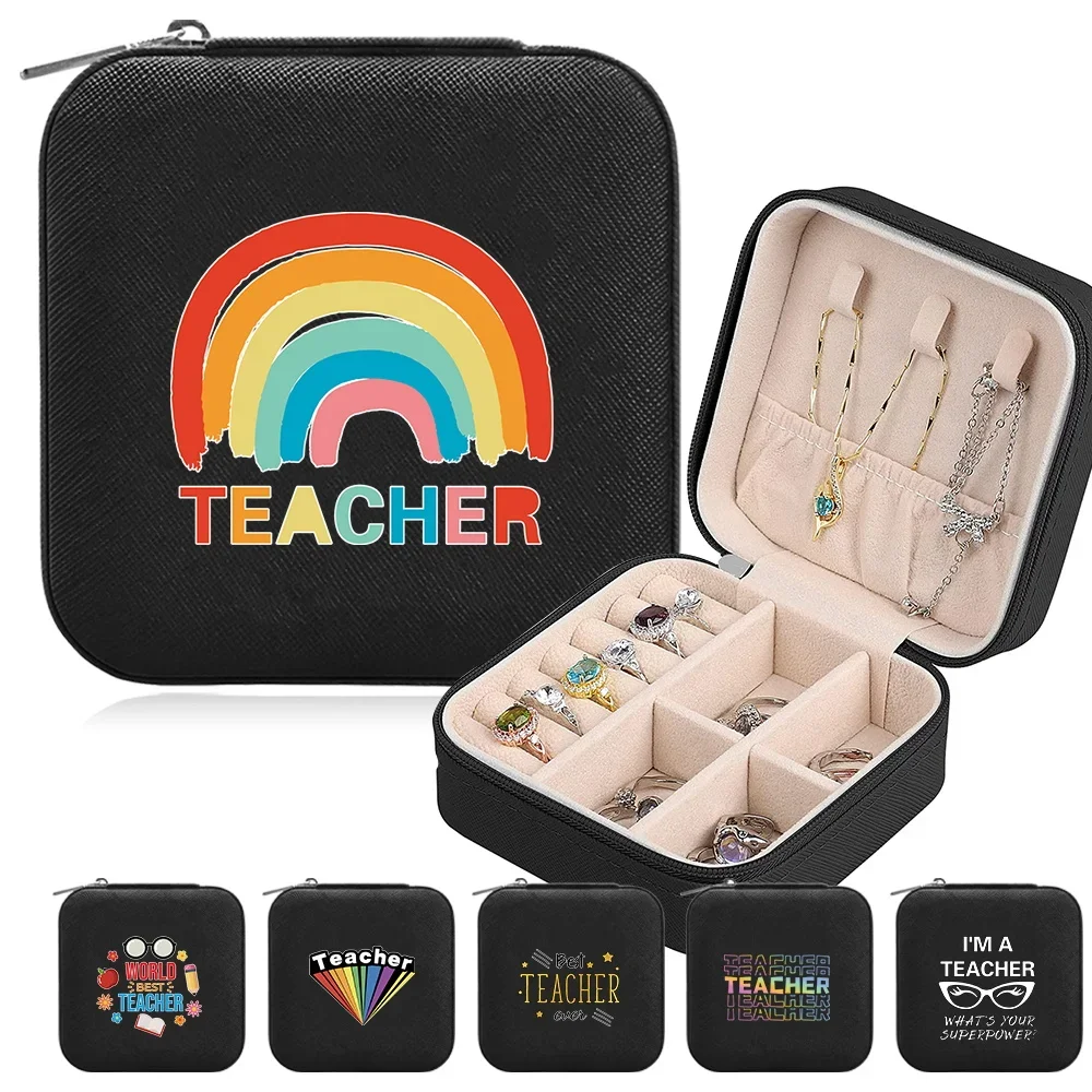 Portable Jewelry Storage Box PU Leather Waterproof Jewels Organizer Boxes Device Necklace Ring Earrings Display Teacher Series