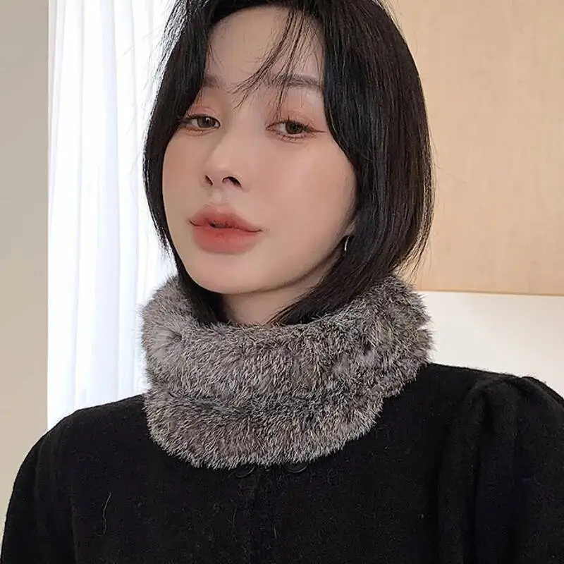 

Real Rex Rabbit Fur Scarf Winter Warm Knitted Natural Rabbit Fur Headband Girls Neck Warmer Scarf Female Real Fur Ring Scarf