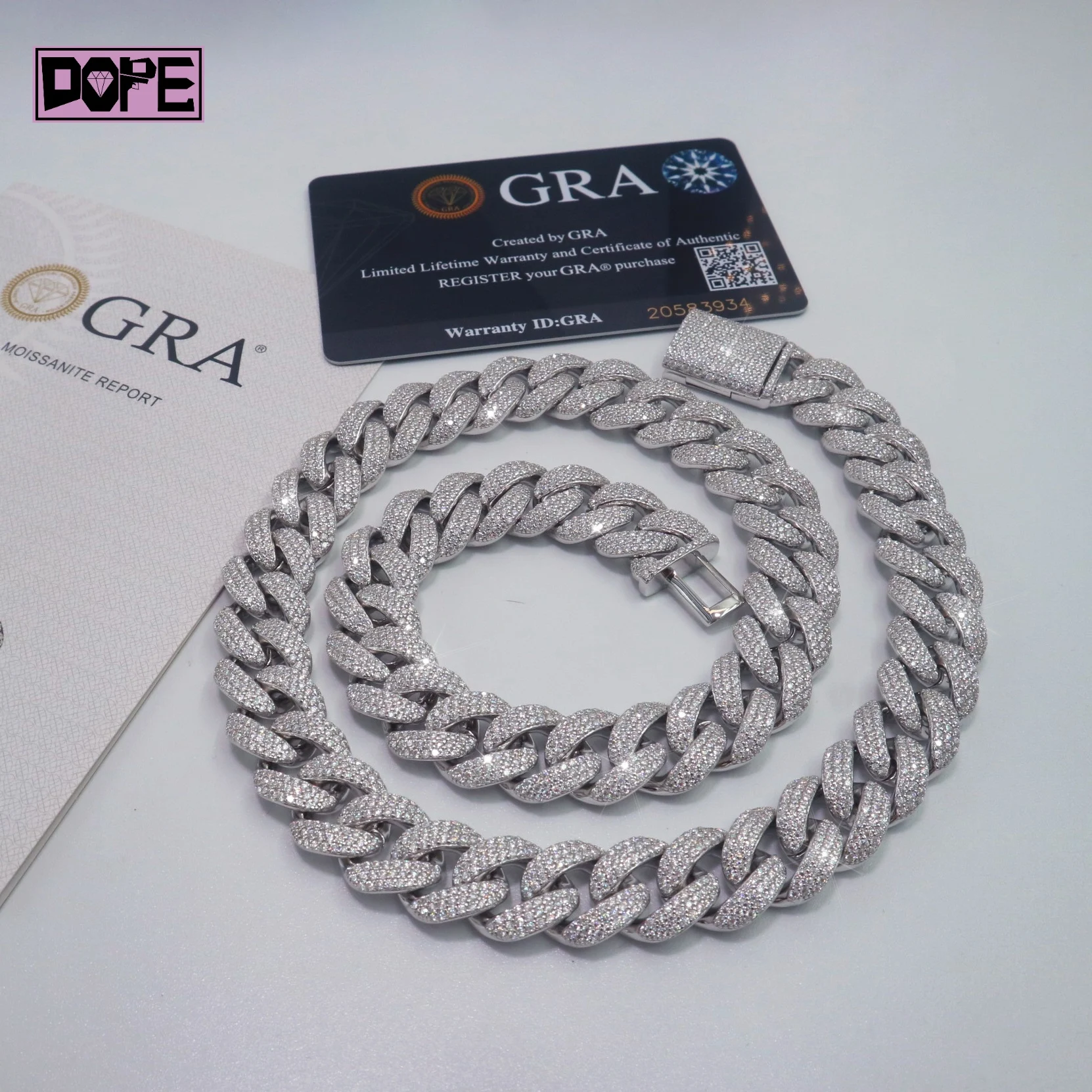 Hip 20mm Hop Cuban Link Chain Miami 925 Silver VVS Bubble Borderless Iced Out Diamond Moissanite Cuban Chain.