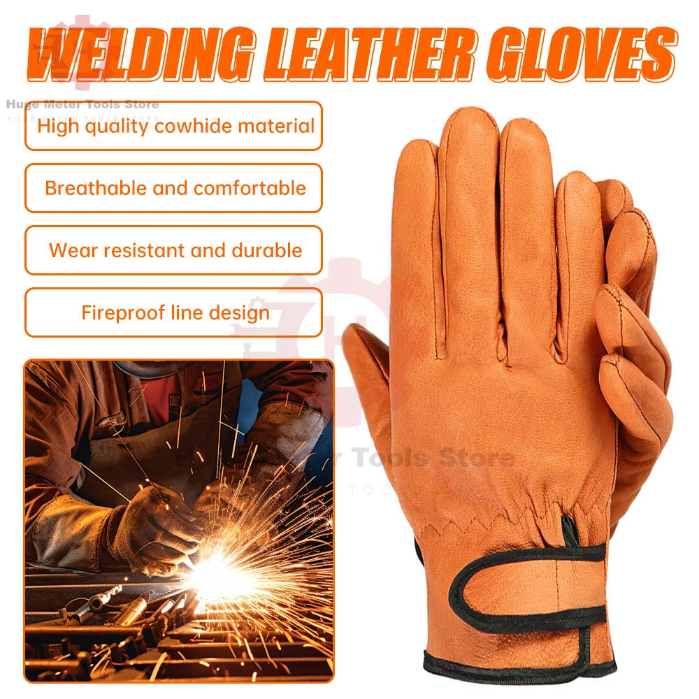 Leather Welding Gloves Flame Retardant Heat-Resistant Work Gloves Oven Fireplace Welder Supplies Anti-cutting Glove Workplace