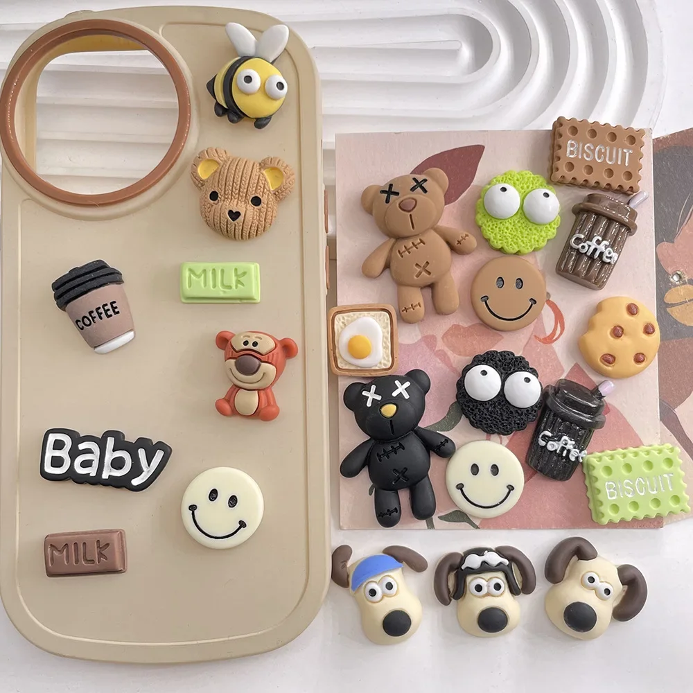 20Pcs New Cute Resin Mini Cartoon Biscuits Coffee Little Bear Flat Back Cabochon Scrapbook Kawaii DIY Embellishments Accessories