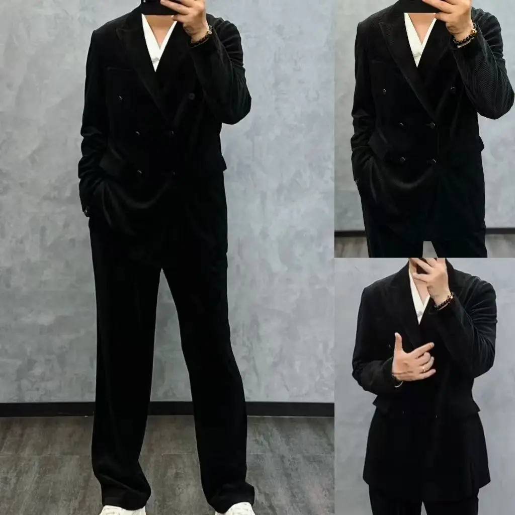 

Spring Autumn High Luxury Faion Men's Casual Busin Suit Two-Piece Set Stand Fit Youth ular Sle No Slits