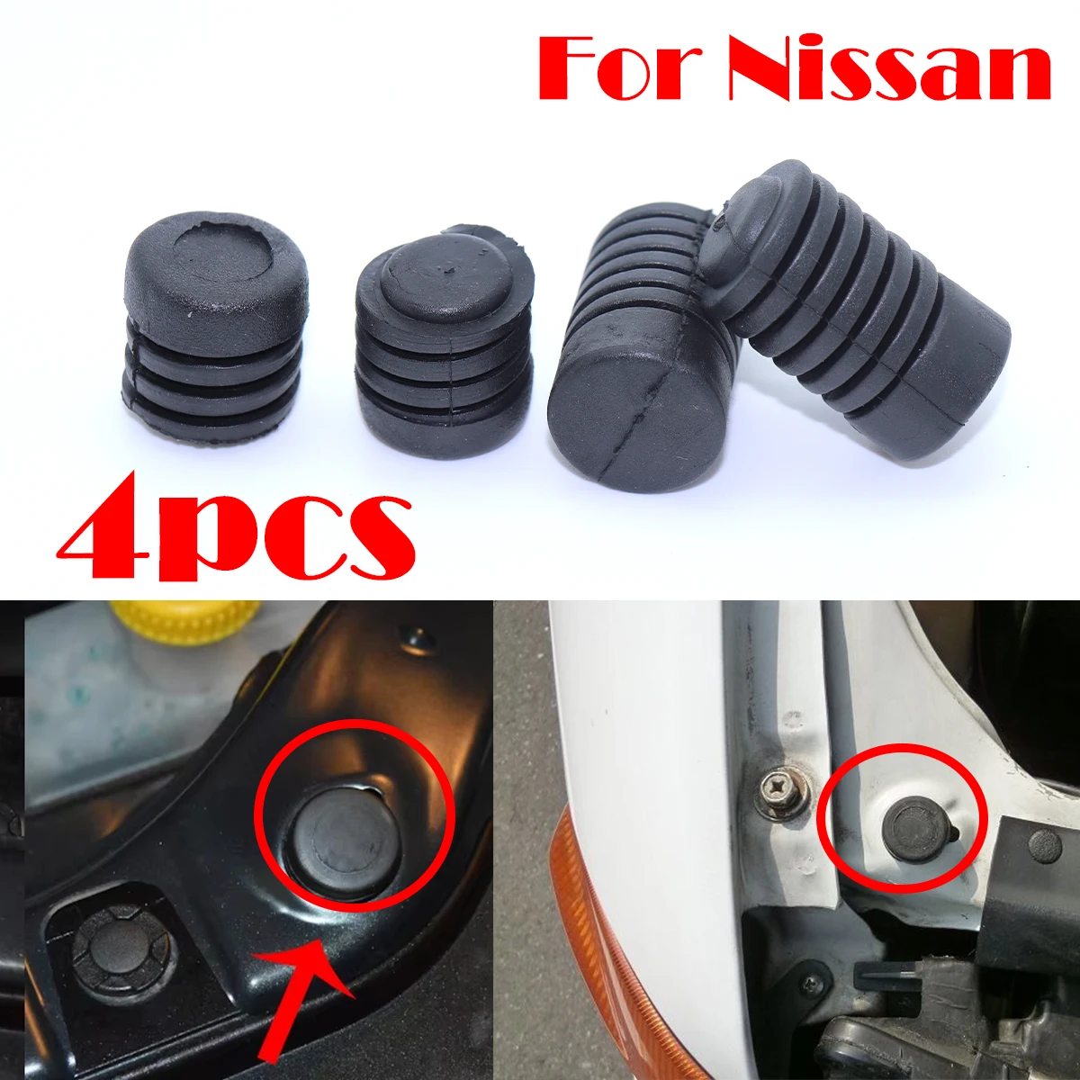 4pc For Nissan Skyline R32 1989-2000 200SX Silvia S13 S15 Car Bonnet Grommet Mount Sleeve Hood Cushion Insulator Rubber Buffer
