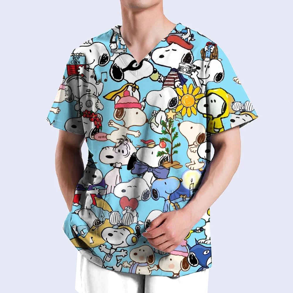 Pet Clinic Vet Work Uniforms men's Nurse Accessories Snoopy print Hospital Doctor Nursing T-Shirt Medical Scrubs Clothes Top