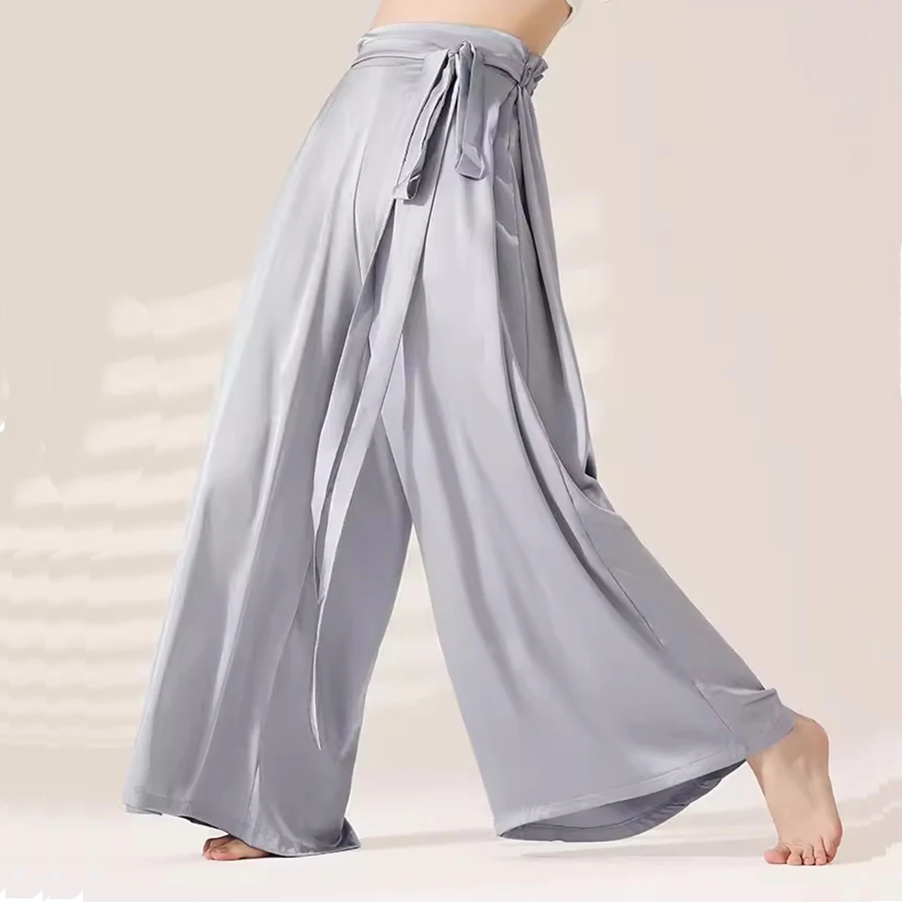 Women Ballet Exercise Pants Breathable Modern Dance Polyester Soft Wide Leg Pants Classical Performance Belly Dance Trousers