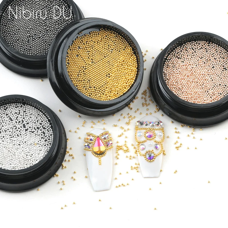 3g Nail Art Mini Stainless Steel Metal Bead Grey Rose Gold Small Micro Caviar Nails Beads 3D Decorations