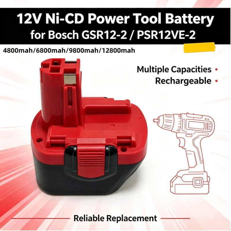 12‑Volt Ni‑Cd 4800‑12800mAh Rechargeable Battery Pack Work for Cordless Drill BAT043 3455 BAT139 BTA120 26073 35430 3360 PSB