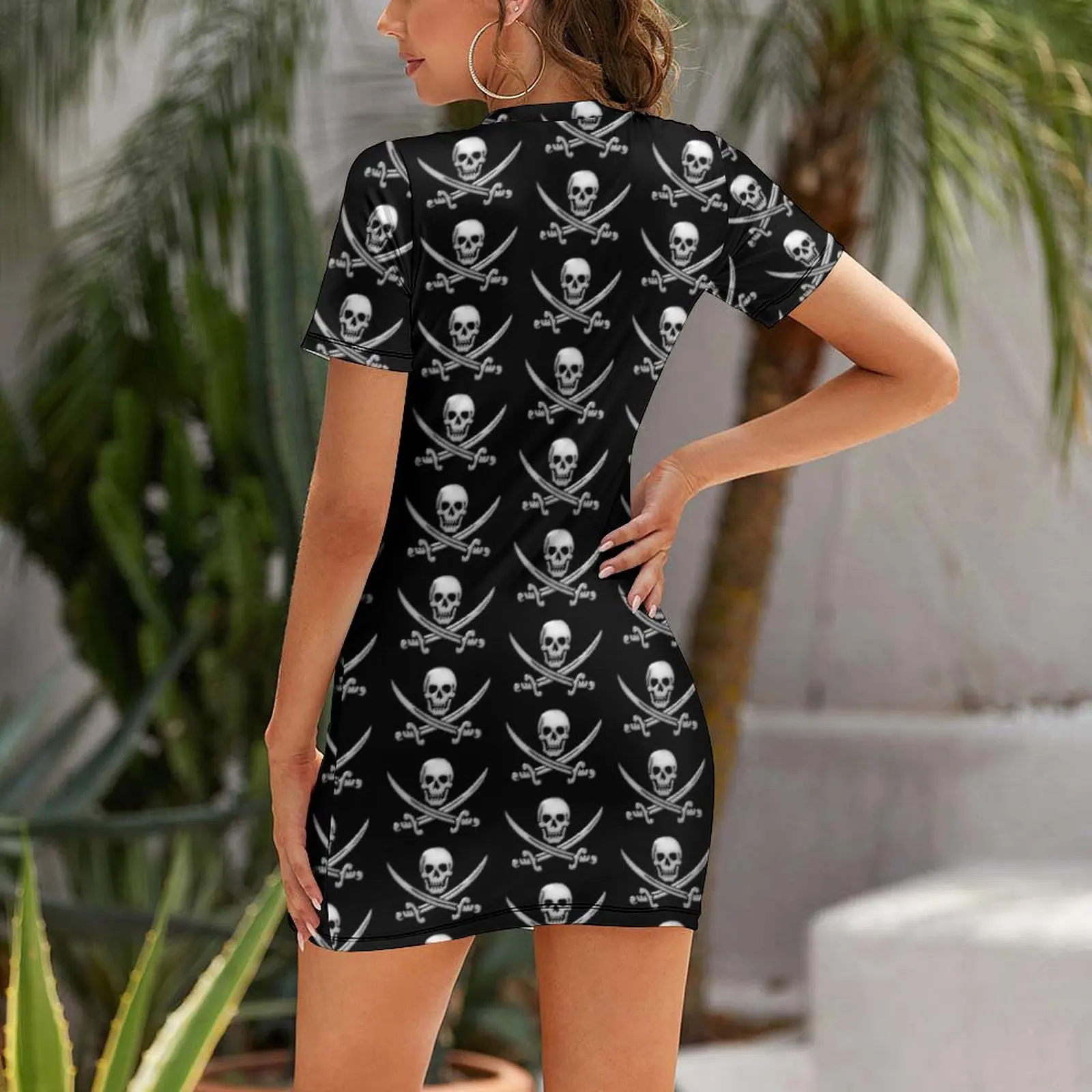 Glassy Pirate Skull & Sword Crossbones Short Sleeved Dress dress dresses dresses for official occasions