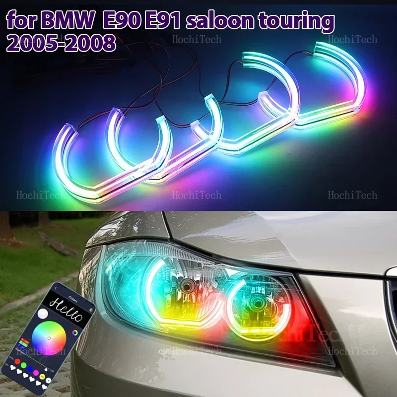 

For BMW 3 Series E90 E91 Saloon Touring 2005-08 Dynamic RGB Light Rings App control DRL LED Angel Eyes Kit with turn signal