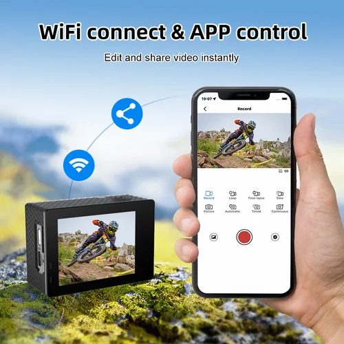 Imagen 2 del producto Cámara de Acción Ultra HD 5K/30fps WiFi 2 ""170D bajo el agua 30M casco Vedio Sport Anti-Shake Action Camera con Sony 386 Fisheye Le