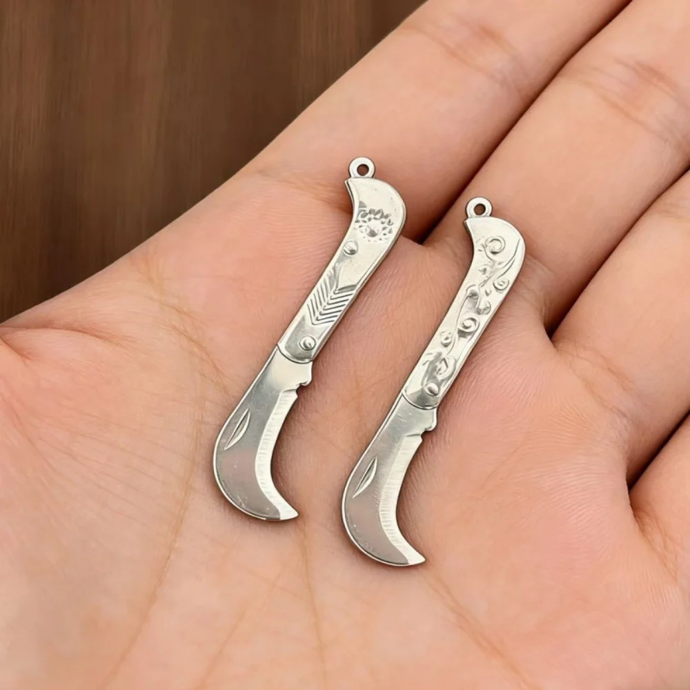 Mini Folding Knife Keychain Stainless Steel Gold Silver Color Pocket Knife Key Ring Portable EDC Utility Outdoor Camping Tools
