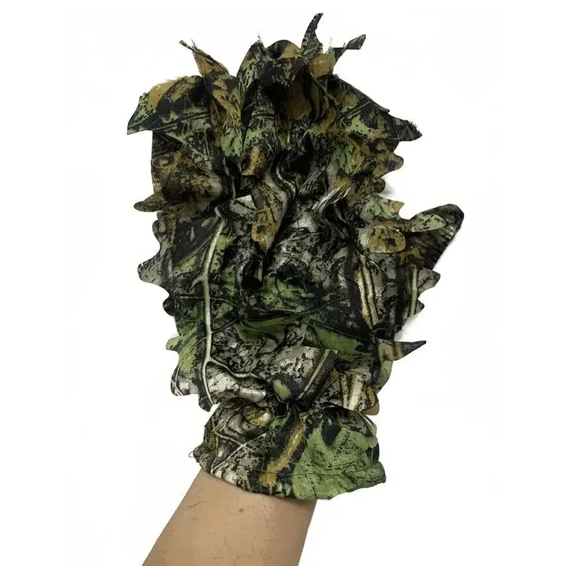 Hunting Ghillie Gloves Camouflage Suit Gloves Bionic Leafy Camouflage Headwear for Jungle Wildlife Photography Camo