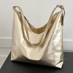 Luxury Designer Bag for Women Fashion Shopping Bag PU Top-Handle Handbag High Capacity Silver Gold Casual Leather Tote Bag