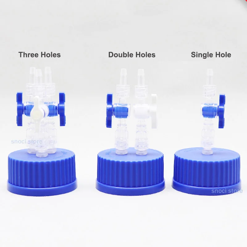 GL45 Safety Cap Feeding Buffer Cover Fermentation Reactor Tank Sampling Waste Liquid Bottle Cap with Switch Valve，Blue，1Piece