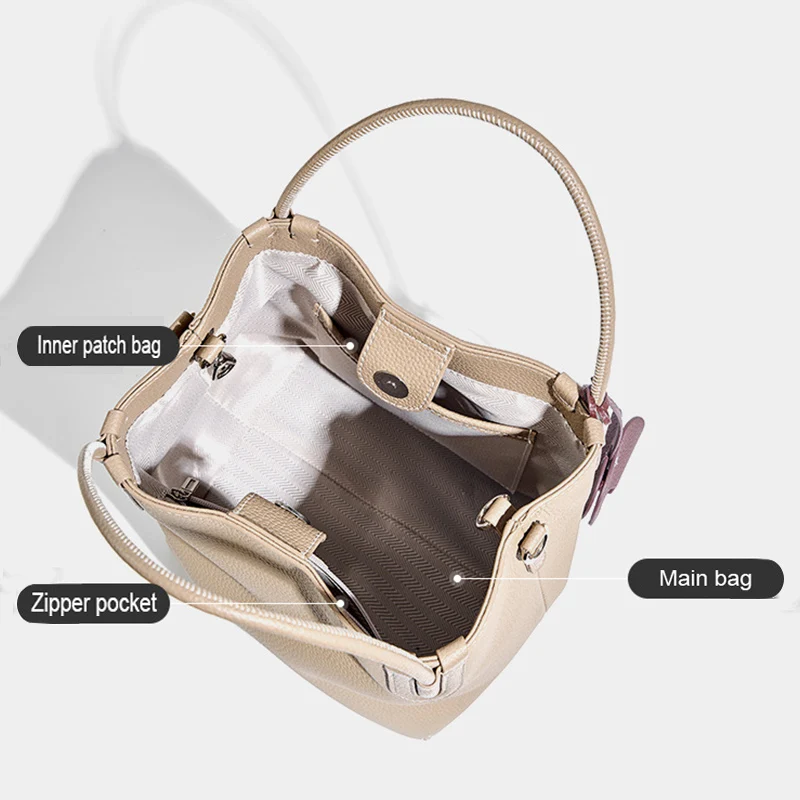 Borsa a secchiello in vera pelle da donna nuova borsa a secchiello per verdure portatile con una spalla diagonale in pelle bovina di primo strato