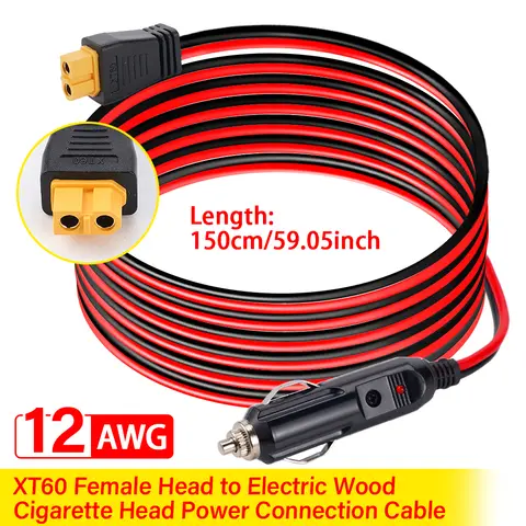 1,5 m 12AWG XT60 a Cable adaptador de enchufe de encendedor de cigarrillos de coche fusible 30A para ALLPOWERS R600 R2500 EcoFlow Delta Anker Bluetti