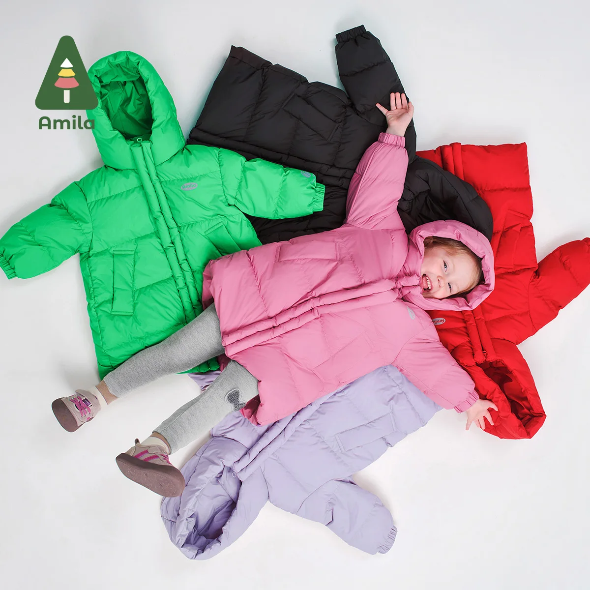 Amila Baby Down Jacket 2024 Winter New Style Boys And Girls Multi-Color White Goose Down Warm Skin-Friendly Children\'s Jacket