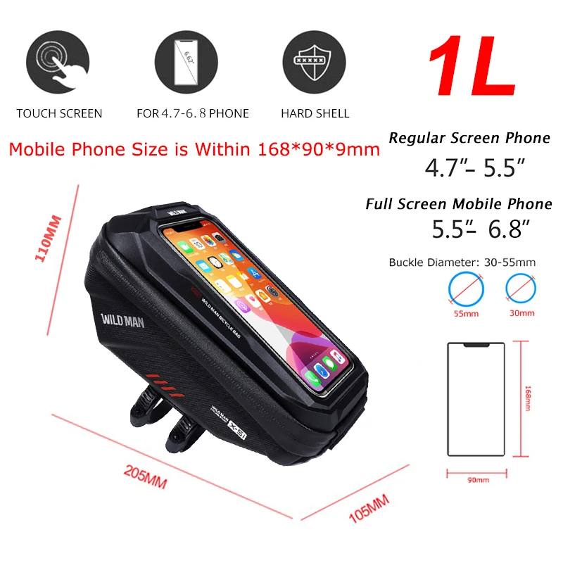 WILD MAN Bicycle Handlebar Bag Acessorios Bike Bag Rainproof Touch Screen Cycling Phone Bag 6.8\