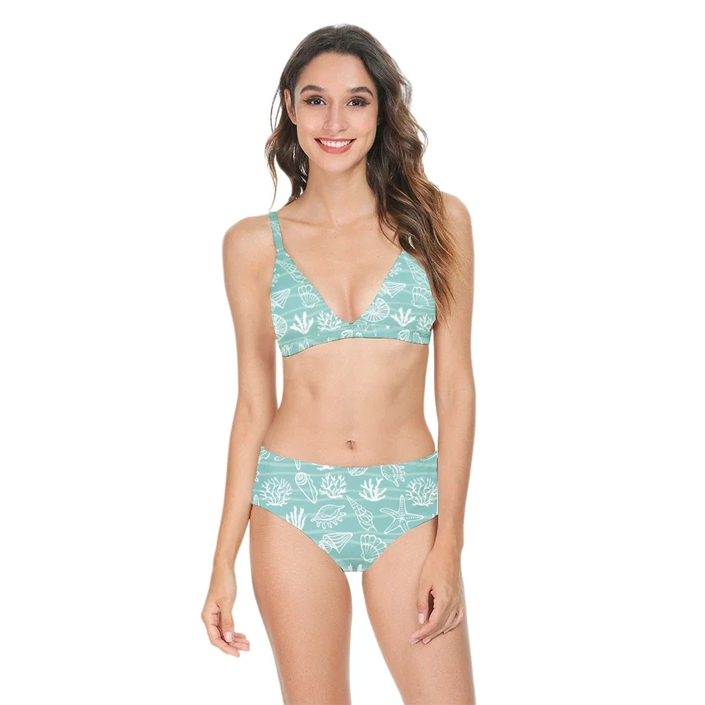 Women Bikini Swimsuit High Waist Shell Print Casual Multicolor Trendy Sexy Backless Swimwear Swimming Suits Beachwear Essentials