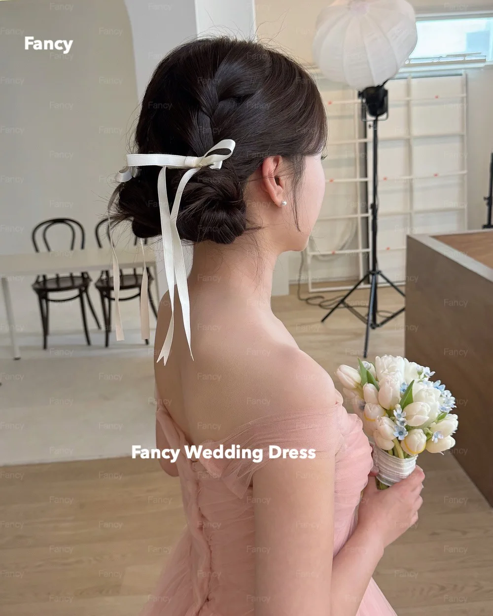 Fancy Sweet Pink Tiered Ruffles Wedding Dress Korea Photo Shoot A Line Soft Tulle Bridal Gown 웨딩드레스 Back Corset customized