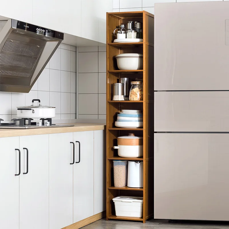Kitchen crevice rack household pot dish seasoning storage floor-to-ceiling multi-layer locker with door narrow gap