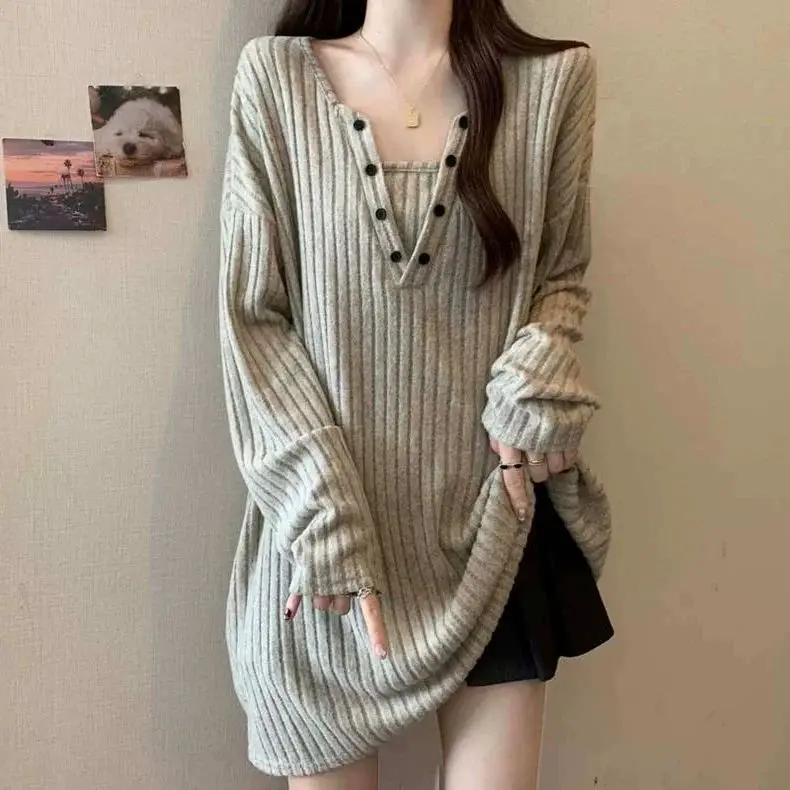 

Autumn and Winter New Merino Wool Pullovers Ladies Round Neck Loose Jacquard Sweater Fashion Warm Tops Bottoming Shirt M80