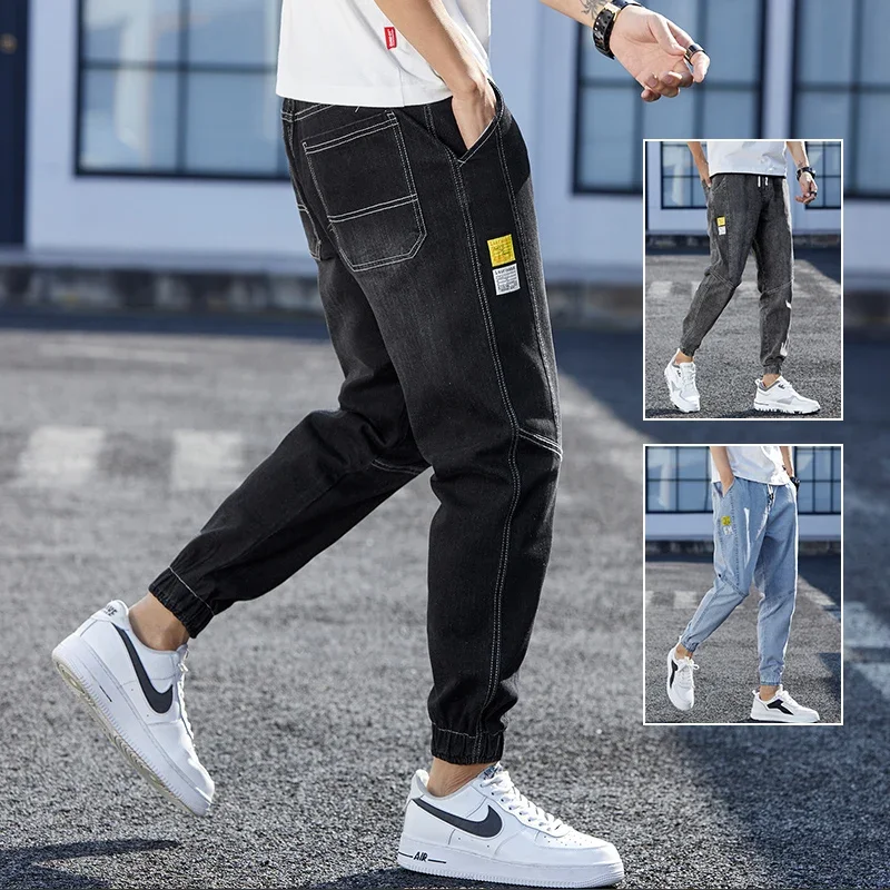 

Винтажные облегающие брюки унисекс с гибкой талией, весенне-осенние удобные повседневные новые модные джинсы, мужские эластичные прямые узкие джинсовые брюки