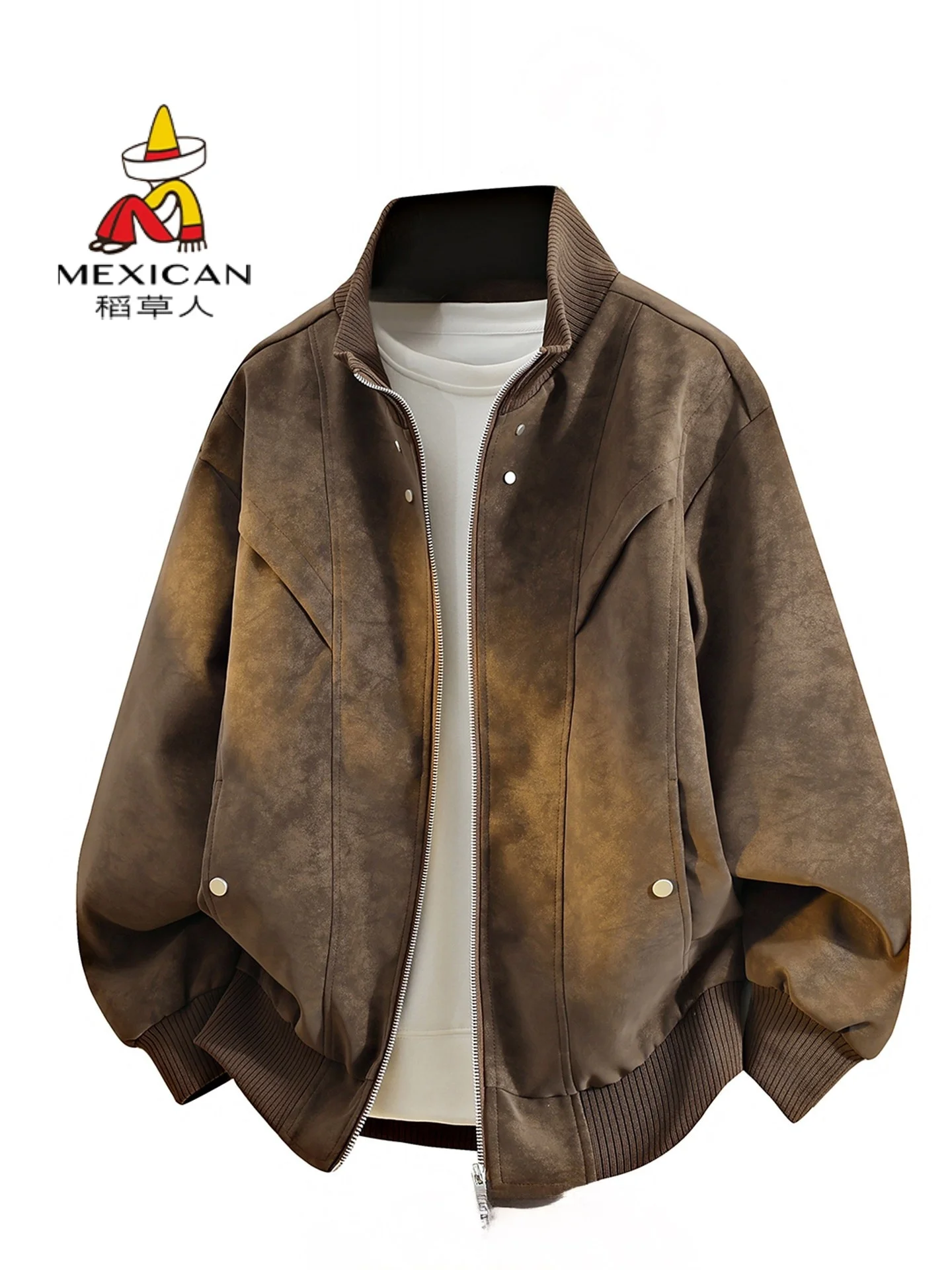 

Мужская куртка свободного кроя с флисовой подкладкой, воротником-стойкой, из искусственной замши, повседневная, ветрозащитная, на молнии, с длинными рукавами