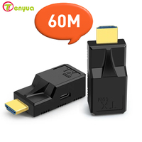 60M HD Extender over Single Rj45 Cat6 Cable 1080P HD Ethernet Extender Video Transmitter Adapter for PC Loptop HDTV Monitor