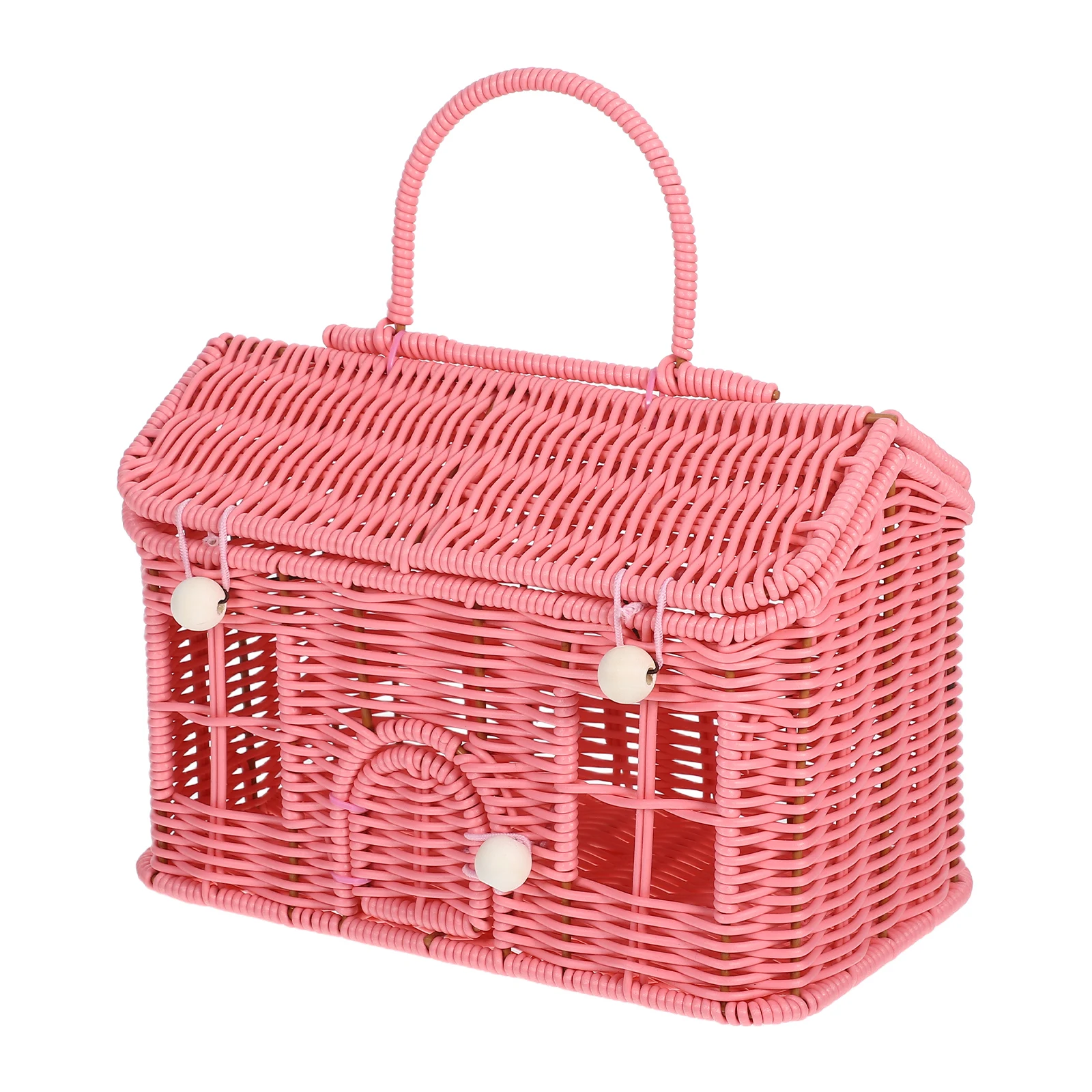 Cestino da picnic in tessuto stile vintage da 1 pezzo, scatola portaoggetti per bomboniere, di grande capacità, leggero, portatile, in rattan, per ragazze