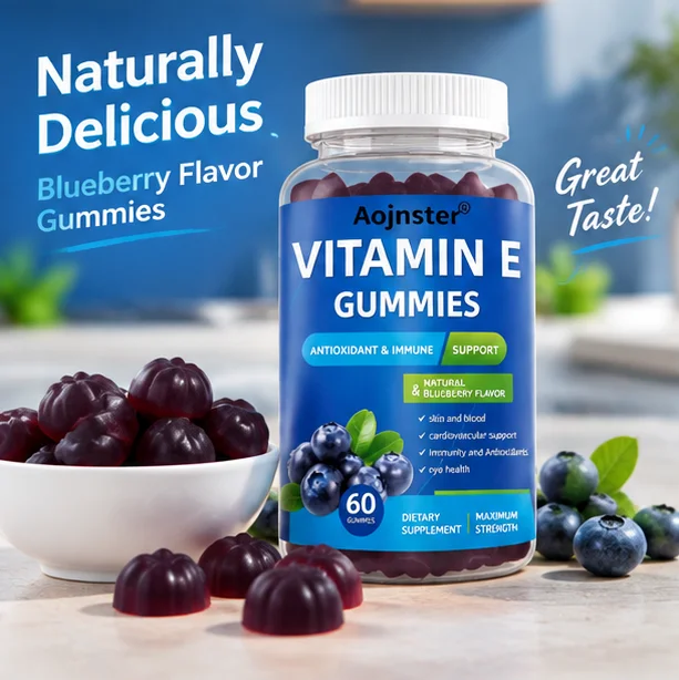 Vitamin E Blueberry Flavor Gummies, Antioxidant Ingredients, Support Eye Health, Maximum Strength, 60 Gummies
