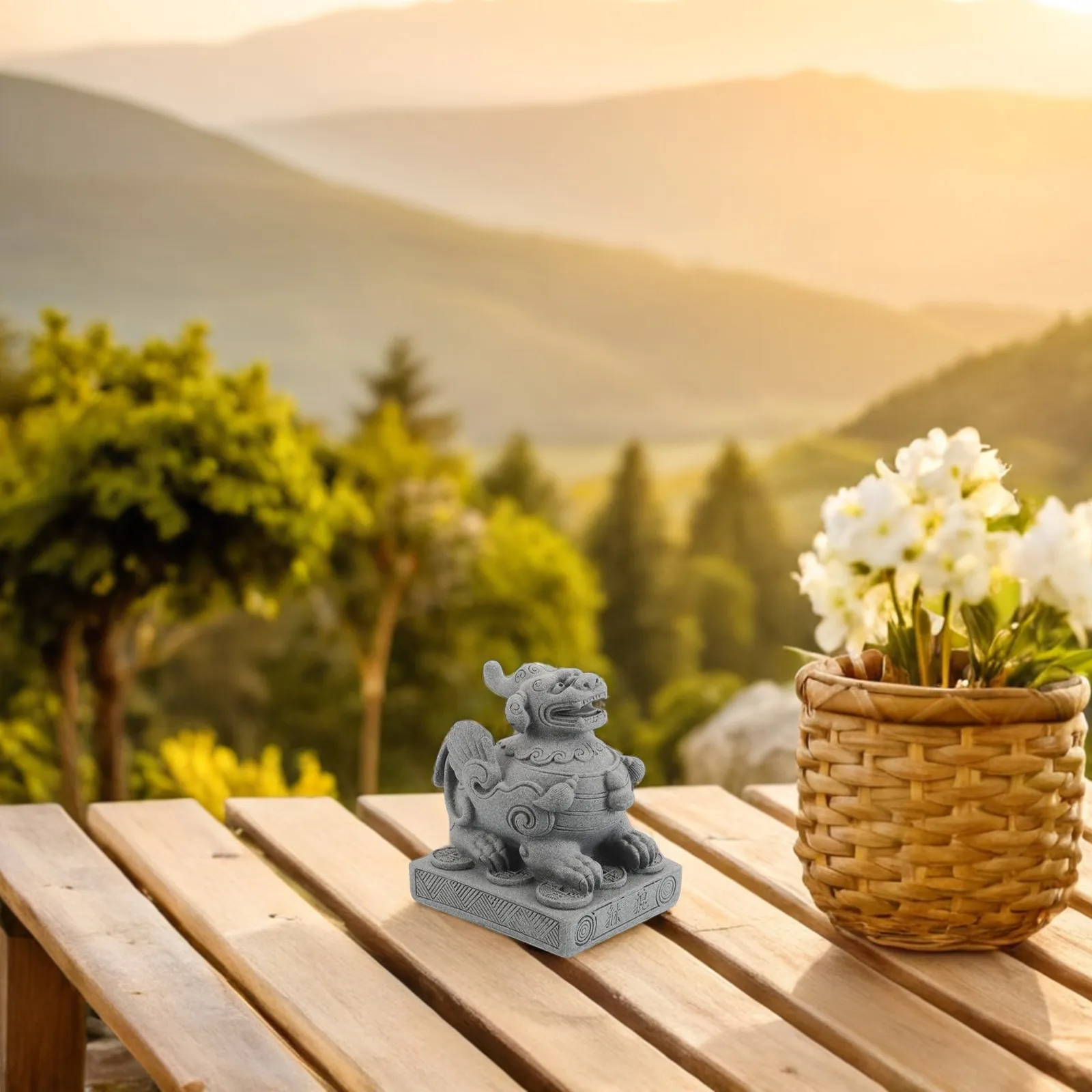 Miniature Pi Yao Sculpture Sandstone Feng Shui Wealth Attracting Decor for Micro Landscape Fairy Garden Desktop Shelf Outdoor