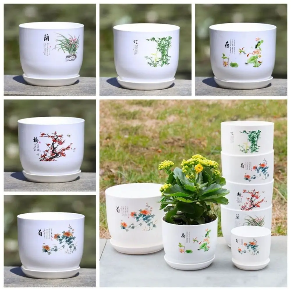 Extra Large Plastic Flower Pot White With Tray PP Resin Flower Pot Round Breathable Imitation Porcelain Gardening - view 3