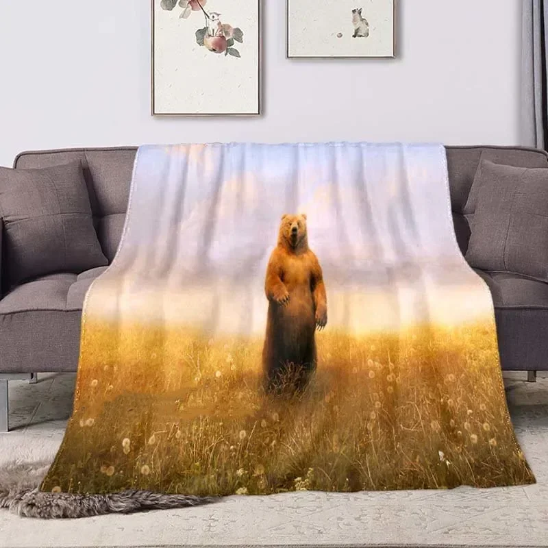 

D Animal Bear Pattern Flannel Throw Blanket Soft Warm Cute Retro Office Decor Children Boys Girls Teen Gift Sofa