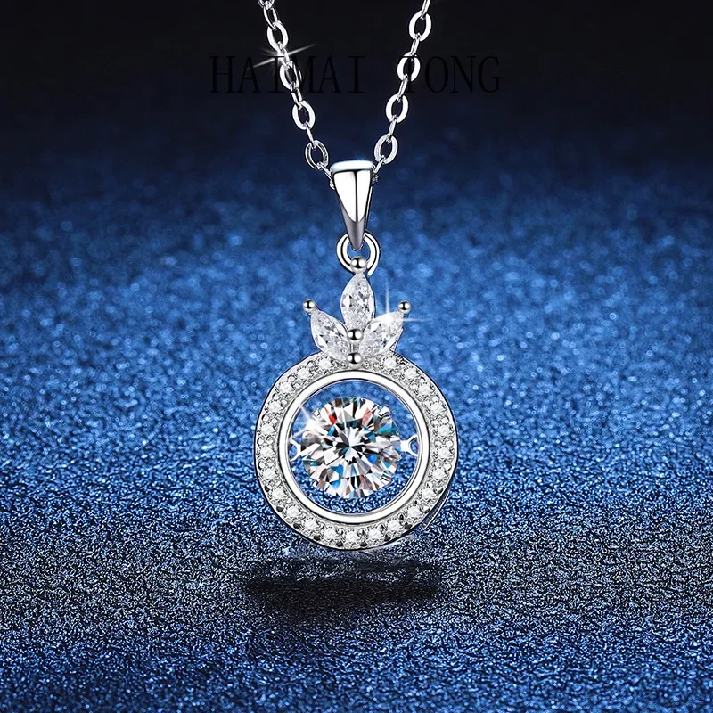 

HAIMAITONG PT950 Platinum Cross-border Necklace Women's Moissanite Pendant, Crown Smart Pendant 1 Carat Moissanite Necklace