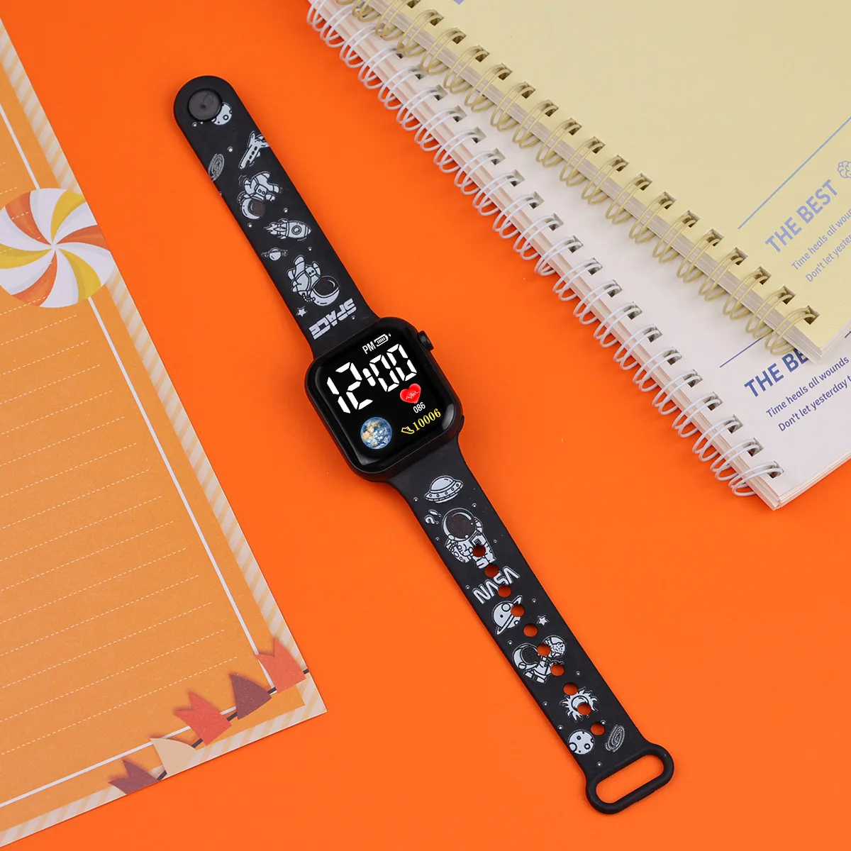 10pcs/lot Cartoon Printed Button LED Electric Watch for Girl Fashion Personality Printed Square Women Electronic Watches Gifts