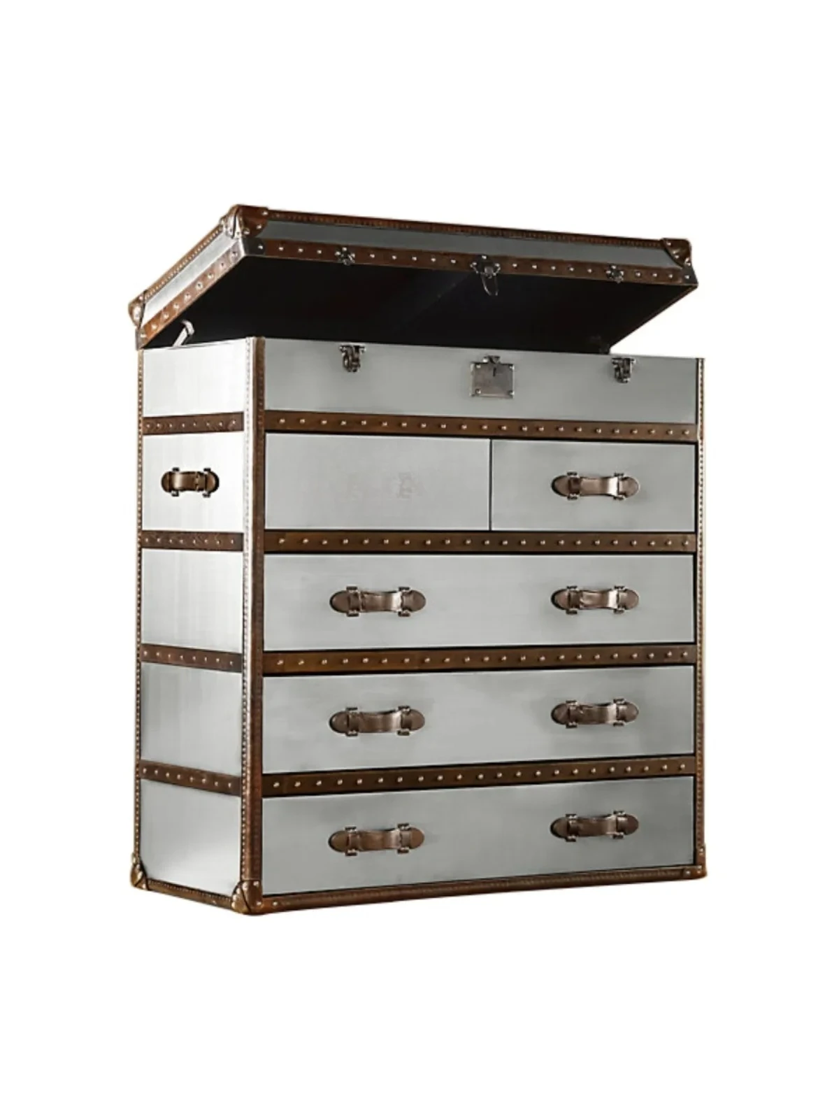 

American chest retro loft industrial style locker space aluminum leather display case