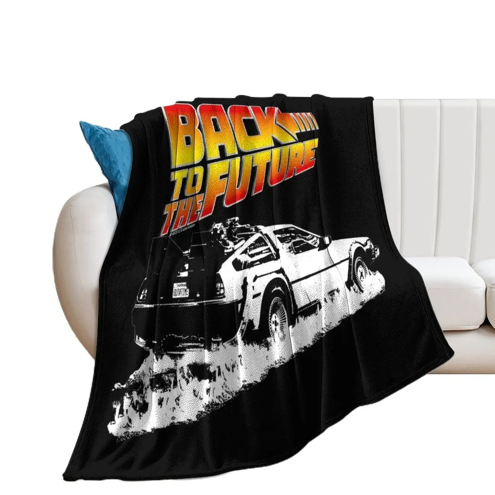 Back to the Future - DeLorean Fire Tracks White Stencil Fan Art Throw Blanket Comforter Summer Soft Plush Plaid Blankets