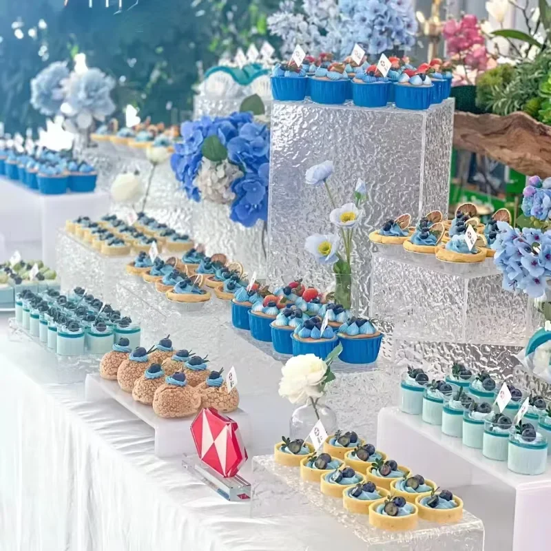 

Dessert Table Buffet Trays Holder Acrylic Shelf Wedding Banquet Cake Bar Cookies Sushi Bread Fruits Tea Break Stand Decor 10PCS