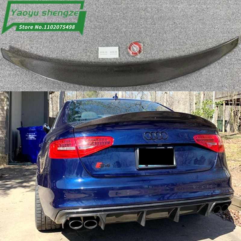 For Audi A4 S4 B8 B8.5 4 Door Sedan 2009 2012 2016 HK Style High Quality Carbon Fiber Rear Wing Roof Rear Box Decorated Spoiler