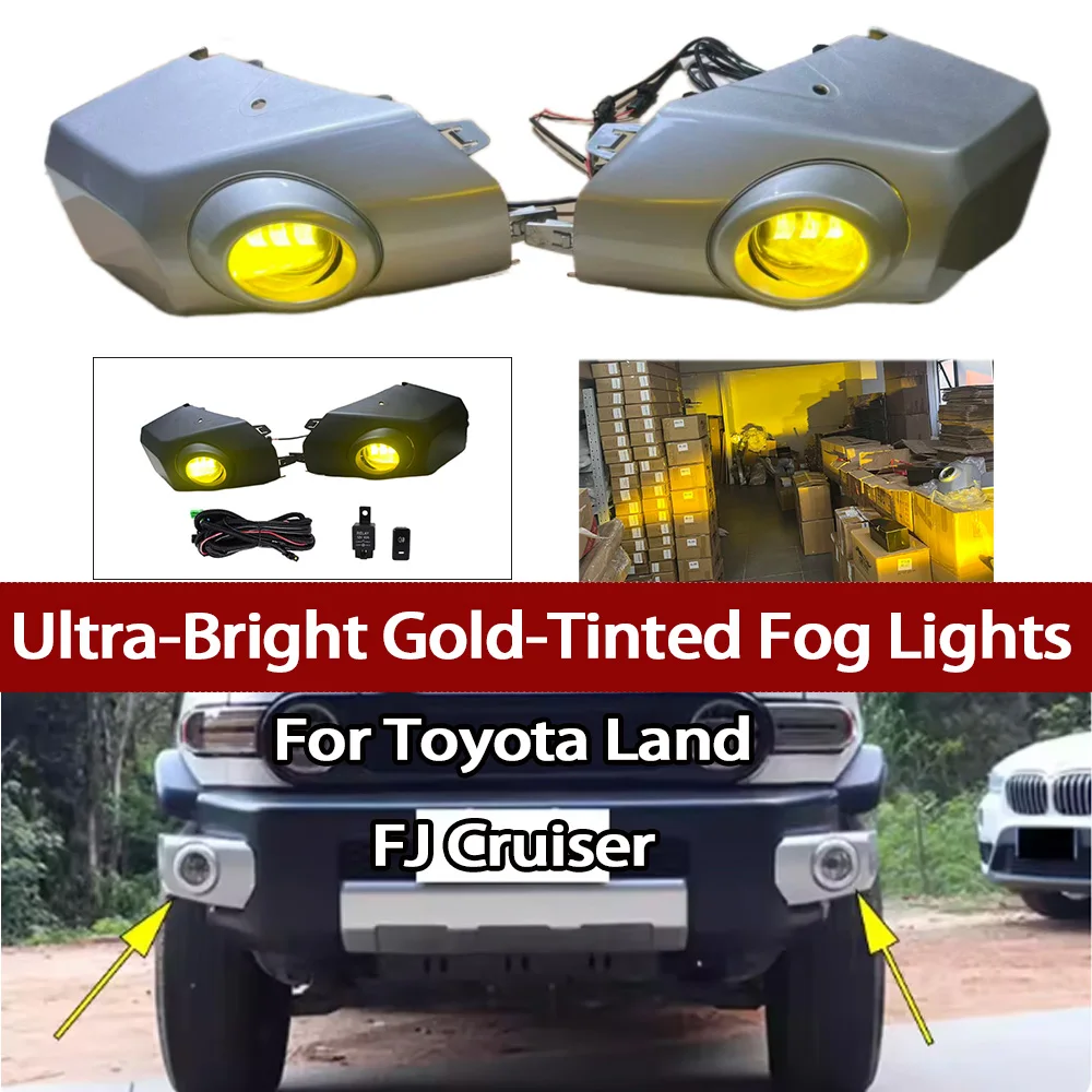 1 Set Ultra-Bright Gold-Tinted Fog Lights For Toyota FJ Cruiser Front Bumper Fog Light Assembly with Corner Cover Mods