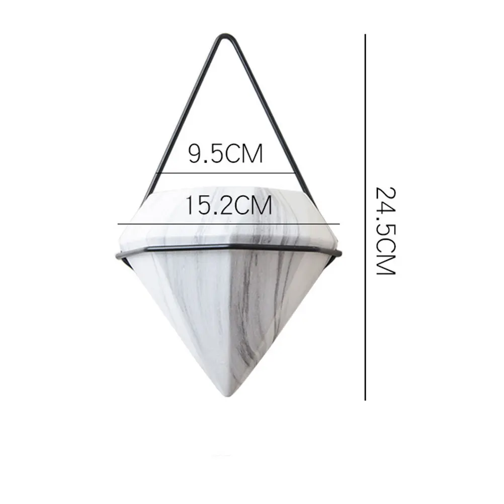 

Medium Black Marble Pattern Wall Hanging Flower Pot Diamond Shape Creative Chic Holder for Small Succulents Air Plants Large