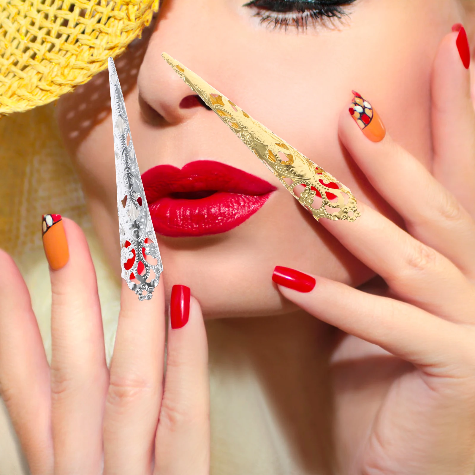 10 قطع الجوف خارج مخلب حلقات الأظافر مجموعة سبيكة حماة الإصبع لأداء الرقص تأثيري المرأة الأزياء التبعي #1