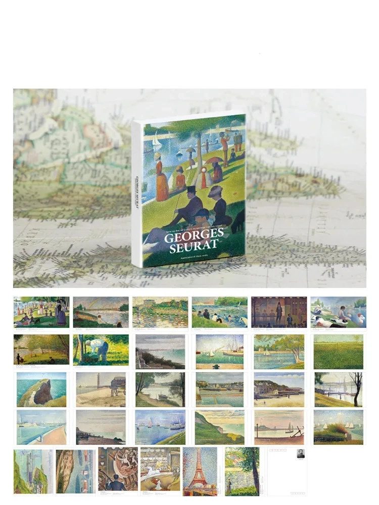 30 pièces artiste français Georges Seurat œuvre cartes postales INS Style cadeau Message souhait carte de voeux pour bricolage autocollant mural décoration