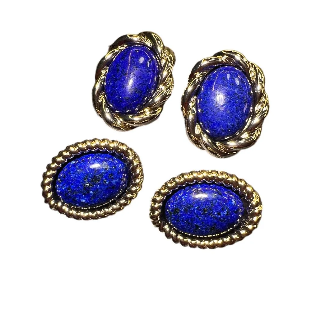 Medieval style lapis lazuli stud earrings vintage retro old money style versatile high sense is cross-border hot-selling earring