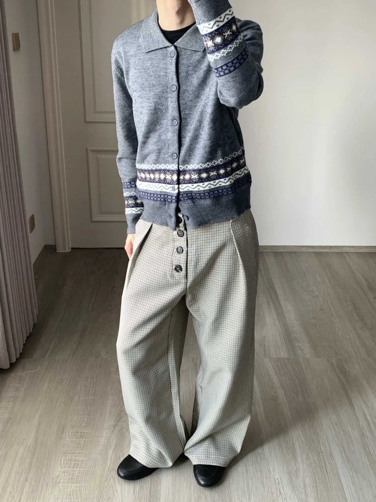 Cleanfit ريترو منقوشة مطوي زر ألف خط السراويل الغربية الرجال النساء تخفيف عادية بنطال ذو قصة أرجل واسعة ألياف البوليستر الصيف