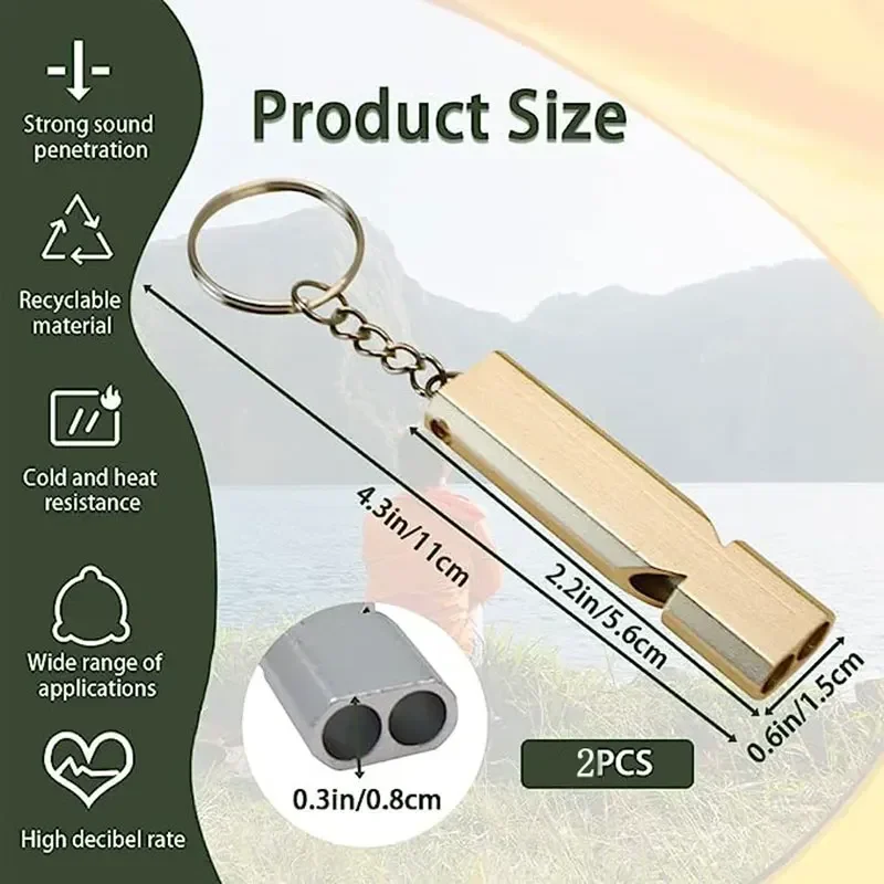 Outdoor Dual Frequency Survival Whistle, Aluminum Alloy Double Tube Survival and Rescue Whistle, EDC Tool, Travel Equipment