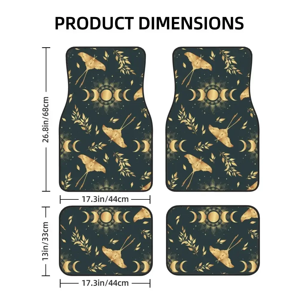 Fashionable Gold Moon Phases and Magin Moon Moth Car Mats Set of 4 Heavy Duty Non-Slip Floor Liners for Most Cars SUVs andTrucks