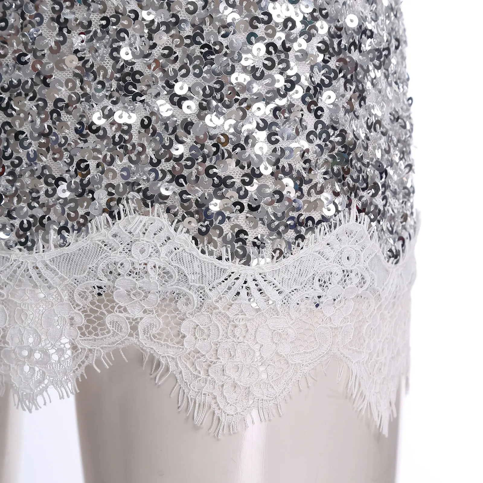 Femmes fête paillettes Mini jupes discothèque Costume paillettes scintillantes jupe moulante Bar Clubwear Femme taille haute dentelle garniture jupe