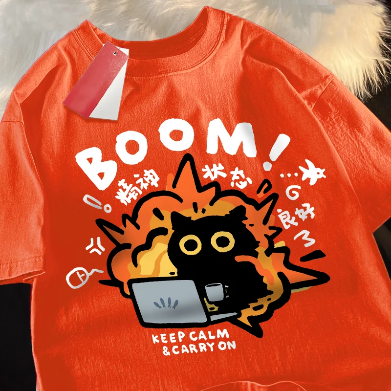 T shirts Good Mental State Pure Cotton Short Sleeved t-shirt For Men Women Summer Tee Clothes Loose Casual Cartoon Oversized Top image 5